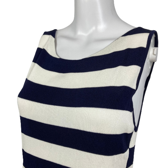 Theory Dress Womens Sz L Navy Blue White‎ Striped Knit Sleeveless Sheath Sweater - Picture 2 of 9